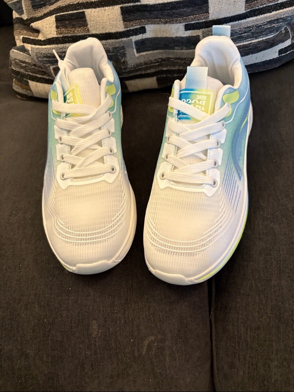 Womens White & Light Blue Athletic Sneakers